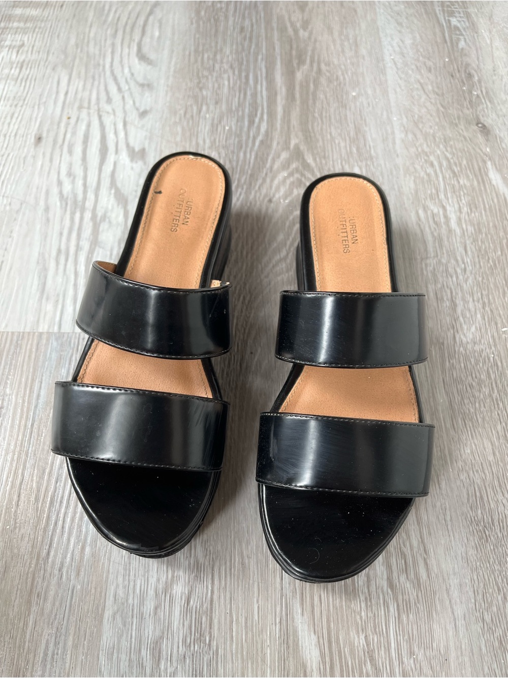 Urban Outfitters Black Double-Strap Patent Slide Mules